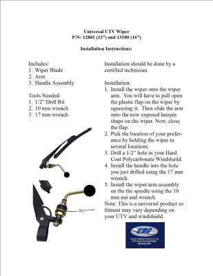 Hand Operated UTV Wiper for Hard Coated Poly Windshields Only