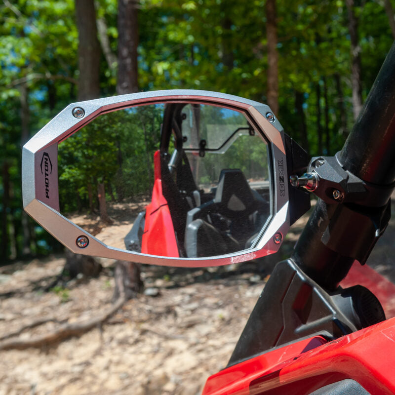 Photon Side View Mirror with Cast Aluminum Body & Bezel – 2″ or 1.875″ Round Tube (Pair)