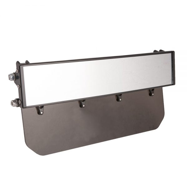 12″ WIDE PANORAMIC REARVIEW MIRROR WITH FOLDING SUN VISOR - TINTED SHIELD