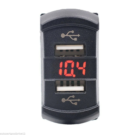 12V Dual Port USB Charger Socke LED Voltmeter Rocker Switch Panel - RED