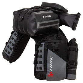 Tusk Highland X2 Rackless Luggage System w/Small Dry Duffel/Large Bottle Holders Standard Heat Shield Black/Grey - 2026 CFMOTO IBEX 450